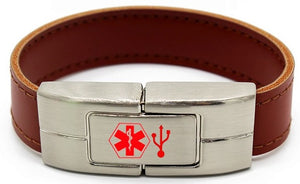 Medical Alert ID USB Leather Bracelet